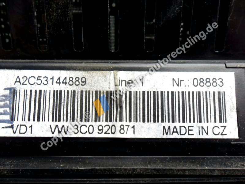 VW Passat 3C BJ2006 Tacho Kombiinstrument 3C0920871 A2C53144889 SIEMENS VDO